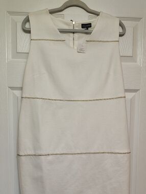 The Limited Ivory Sleeveless Shift Dress with Gold Trim